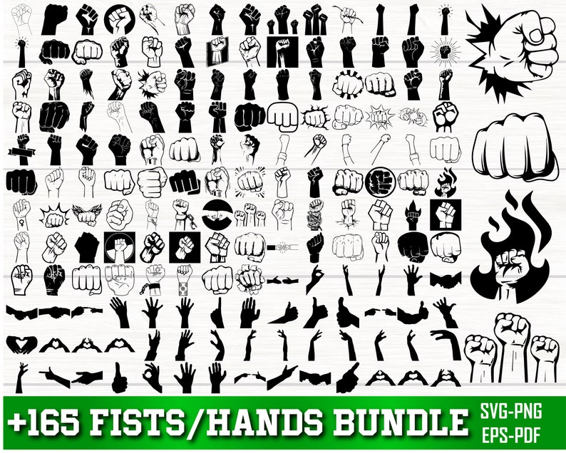 Fist SVG Bundle, Fist PNG Bundle, Fist Clipart, Fist Silhouette, Fist SVG Cut Files for Cricut, Hand svg, Hands Sign Svg, Bump fist Svg image 1