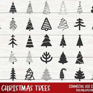 Pacote SVG de árvore de Natal, pinheiro svg, Natal svg, pinheiro desenhado à mão svg, enfeites de árvore de Natal, brincos de árvore de Natal svg