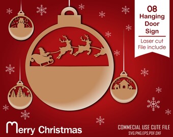 Christmas Welcome Sign Bundle, Christmas Door Hanger SVG, Santa Svg, Reindeer Svg, Round Christmas Door Sign Svg, Glowforge Laser Cut File