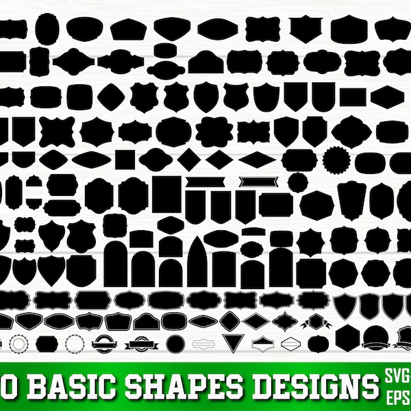 Forme de base SVG Bundle Vol 1, Forme de base PNG Bundle, Forme de base Clipart, Tag Svg, Bannière Svg, Forme géométrique de base, Étiquettes de nom SVG