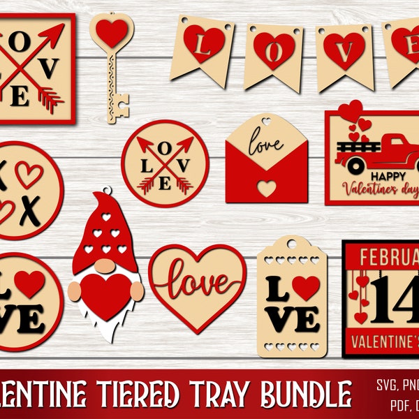 Valentines Day Tiered Tray SVG, Tier Tray Glowforge, Valentines Tiered Tray Decor, Farmhouse Tier Tray, Gnome Svg, Love Svg, Cricut cut file