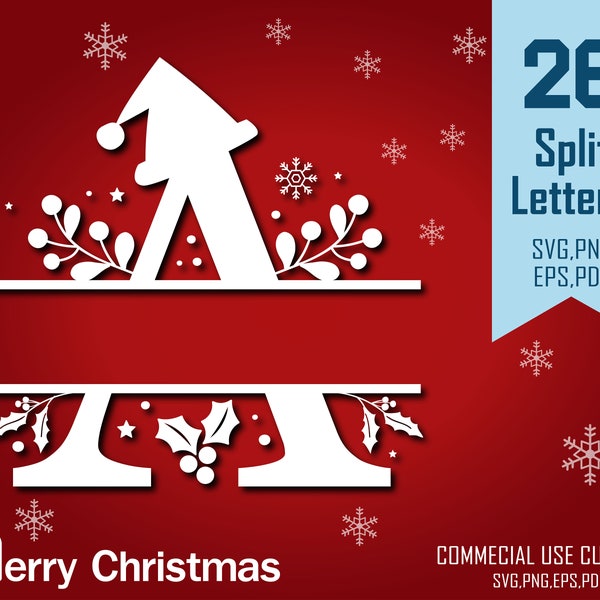 Christmas Split Letters Svg, Christmas Split Alphabet SVG, Christmas Monogram Svg, Christmas Svg Cut Files, 26 Christmas Capitals, Cut Files