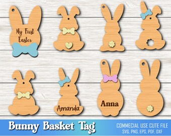 Bunny Basket Tag svg, Easter Basket Tags SVG, Easter Tags svg, Easter Laser Cut File, Basket Name Tag svg, Easter Hanger Ornaments