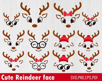 Christmas Reindeer Faces SVG Bundle, Reindeer SVG, Girl Reindeer SVG, Boy Reindeer Svg, Christmas 2023 Svg, Cute Reindeer Face Svg Cricut