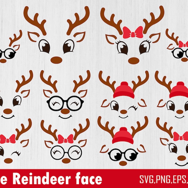 Christmas Reindeer Faces SVG Bundle, Reindeer SVG, Girl Reindeer SVG, Boy Reindeer Svg, Christmas 2023 Svg, Cute Reindeer Face Svg Cricut