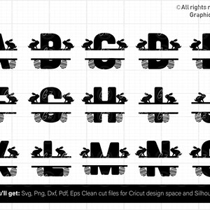 Puede incluir: Un conjunto de 26 letras de monograma divididas en blanco y negro con conejos y huevos de Pascua. Las letras est&aacute;n en may&uacute;sculas y son adecuadas para proyectos de manualidades.