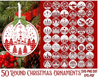 Christmas Bauble SVG Bundle, Christmas Scene Svg, Round Christmas Ornament SVG Cricut, Christmas Sign svg, Christmas Glowforge Laser Cut Svg