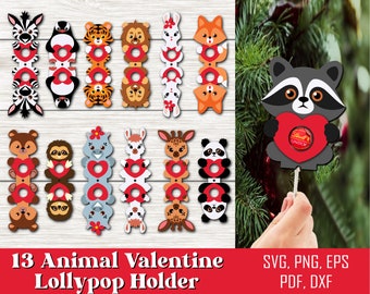 Animales Soporte de piruleta svg, Animales Chocolate Holder svg, Christmas Lollipop Holder SVG, Valentine Lollipop Holder Svg, Candy Holder SVG