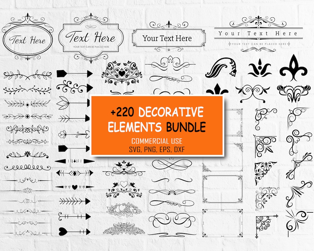 220 Decorative Elements SVG, Ornaments Svg, Flourishes SVG, Swirls SVG