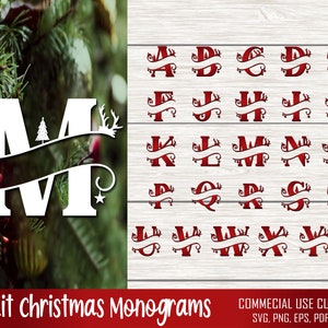 Kerstmis gesplitste letters Svg, Kerstmis gesplitst alfabet SVG, Kerstmis Monogram Svg, Kerstmis Svg gesneden bestanden, 26 kersthoofdsteden
