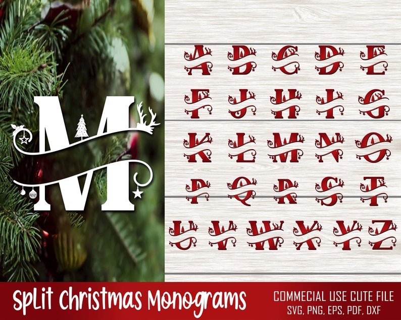 Christmas Split Letters Svg, Christmas Split Alphabet SVG, Christmas Monogram Svg, Christmas Svg Cut Files, 26 Christmas Capitals image 1