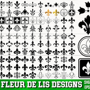 Bundle fleur de lys SVG, fleur de lys PNG Bundle, clipart fleur de lys, Silhouette fleur de lys, fleur de lys SVG coupe fichiers pour Cricut