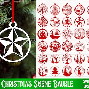 30 Paquete SVG de adorno de escena de Navidad, Adorno de adorno de Navidad SVG Cricut, Signo de Navidad svg, Corte láser Glowforge de Navidad Svg, Dxf, Svg