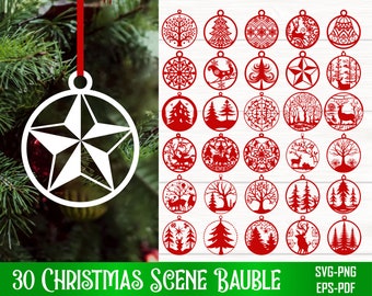 30 Kerstscène Bauble SVG Bundel, Kerstbal Ornament SVG Cricut, Kerstbord SVG, Kerst Glowforge Laser Cut Svg, Dxf, Svg