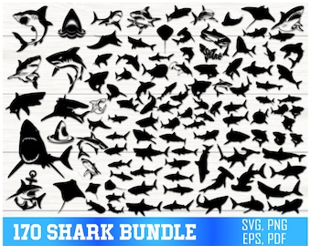 Paquete de tiburón svg, paquete de tiburón png, imágenes prediseñadas de tiburón, silueta de tiburón, animales marinos SVG, archivos de corte de tiburón svg para cricut, bebé tiburón svg