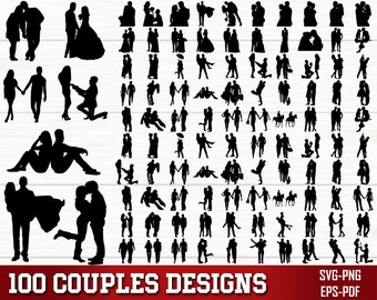 Paquete SVG de pareja, paquete Png de pareja, SVG de novia y novio, imágenes prediseñadas de pareja, silueta de pareja, archivos de corte de pareja para Cricut, SVG de boda