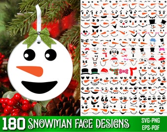 180 Snowman Faces Svg Bundle, Snowman Svg, Snowman Clipart, Christmas Svg, Snowman Cut File, Cute Snowman Face svg, Snowman face Svg