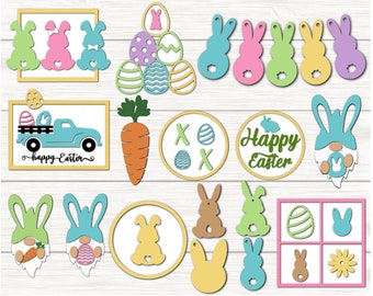 Bandeja escalonada de Pascua SVG, bandeja de nivel Glowforge, decoración de Pascua, bandeja de nivel de granja, conejito Svg, huevo de Pascua Svg, gnomo de Pascua Svg, archivo de corte Cricut