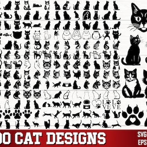 Bundle SVG chat, chat PNG Bundle, clipart chat, chaton svg, Silhouette de chat, chat SVG coupe fichiers pour Cricut, tête de chat Svg, Svg Animal, chat mignon
