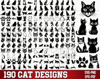 Cat SVG Bundle, Cat PNG Bundle, Cat Clipart, Kitten svg, Cat Silhouette, Cat SVG Cut Files for Cricut, Cat Head Svg, Animal Svg, Cute Cat