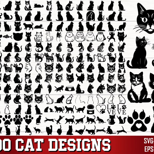 Cat SVG Bundle, Cat PNG Bundle, Cat Clipart, Kitten svg, Cat Silhouette, Cat SVG Cut Files for Cricut, Cat Head Svg, Animal Svg, Cute Cat