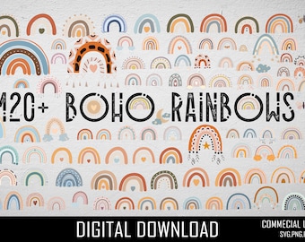 Boho Rainbow Svg Bundle , Boho Rainbow Clipart, Rainbow Svg, Pastel Rainbow Svg, Hand Drawn Rainbow Svg, Rainbow Clipart, Rainbow Silhouette