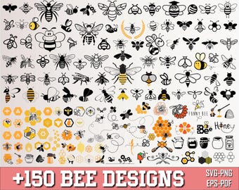 SVG-bundel bij: honingraat clipart, bij silhouet (digitale download)