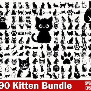 Pakiet Cat SVG, pakiet Cat PNG, Cat clipart, Kitten SVG, sylwetka kota, pliki cięte SVG kota dla Cricut, głowa kota SVG, Animal SVG, uroczy kot