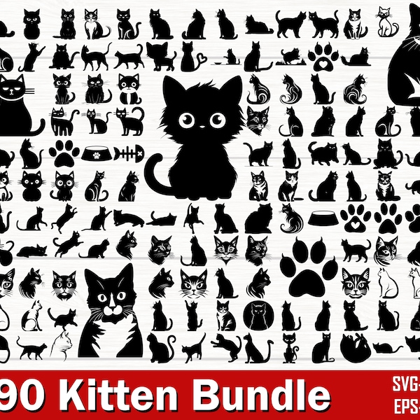 Bundle SVG chat, chat PNG Bundle, clipart chat, chaton svg, Silhouette de chat, chat SVG coupe fichiers pour Cricut, tête de chat Svg, Svg Animal, chat mignon