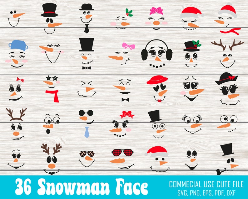 Snowman Faces Svg Bundle, Snowman Face Svg, Christmas Svg, Snowman ...