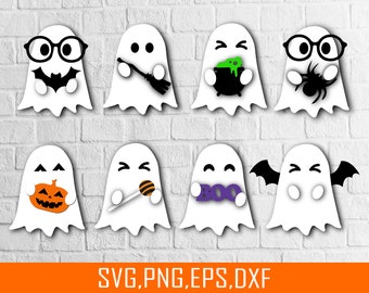 Cute Ghost Bundle SVG, Halloween svg, Ghost Bundle svg, Halloween Laser Cut Files, Glowforge Halloween Bundle Svg, Halloween sign cut file