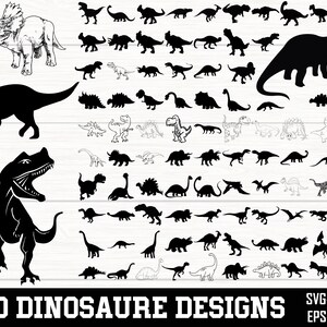 恐竜 SVG バンドル、恐竜クリップアート、赤ちゃん恐竜 SVG、恐竜のシルエット、ジュラシック パーク SVG、Cricut 用恐竜カット ファイル