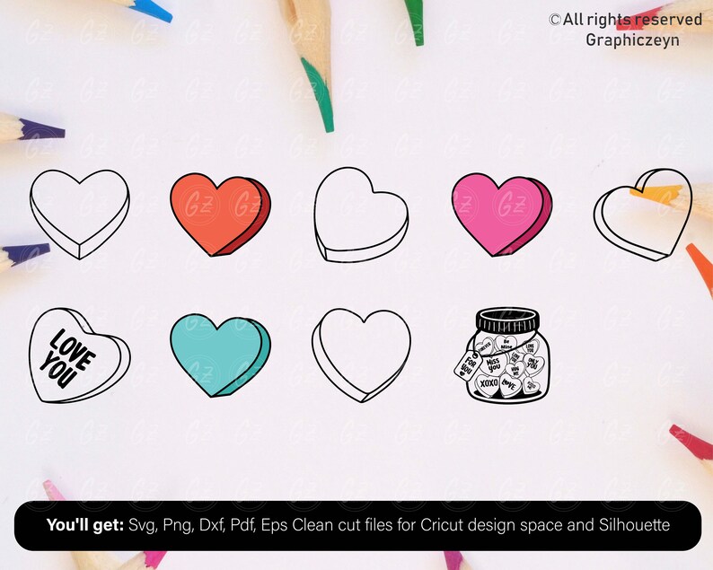 Conversation Hearts SVG PNG BUNDLE Valentines Day Svg Candy - Etsy