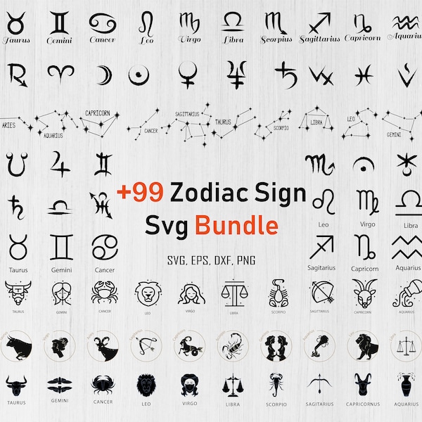 Bundle SVG des signes du zodiaque, astrologie svg, ensemble SVG de l’horoscope, constellation du zodiaque svg, cartes d’anniversaire du zodiaque png, signes du zodiaque clipart png