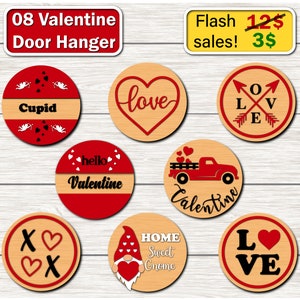 Valentijn Round Sign SVG Bundel, Valentijnsdag Rond Teken, Happy Valentines Day SVG, Valentine Deur Teken Svg, Valentine Deur Hanger Svg Dxf
