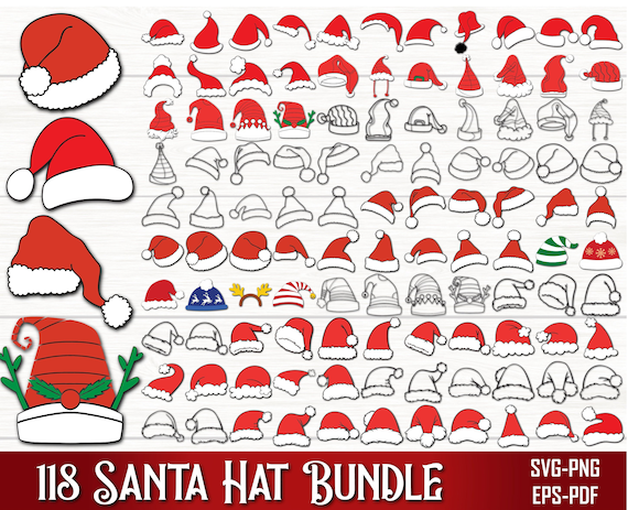Santa Hat Svg Bundle, Christmas SVG, Santa Hat Silhouette, Christmas Svg Cut Files, Santa Claus Hat Svg, Reindeer Santa Hat svg, Xmas Svg