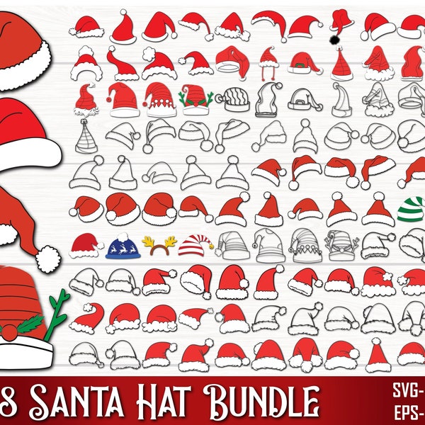 Santa Hat Svg Bundle, Christmas SVG, Santa Hat Silhouette, Christmas Svg Cut Files, Santa Claus Hat Svg, Reindeer Santa Hat svg, Xmas Svg