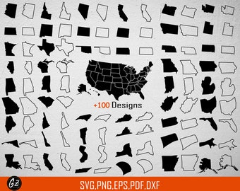 Us States SVG Bundle, Outline United states Map Svg file, State Design Elements Vector image, clip art , Silhouettes, Cut File, Cricut