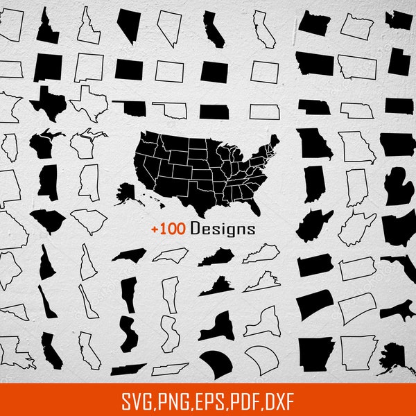 Us States SVG Bundle, Outline United states Map Svg file, State Design Elements Vector image, clip art , Silhouettes, Cut File, Cricut