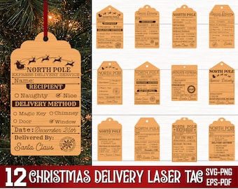 Etiqueta de entrega del Polo Norte SVG, Titular de la tarjeta de regalo SVG, Caja de regalo svg, Etiqueta de regalo de Navidad Svg cortada con láser, Entrega especial desde el Polo Norte, Dxf