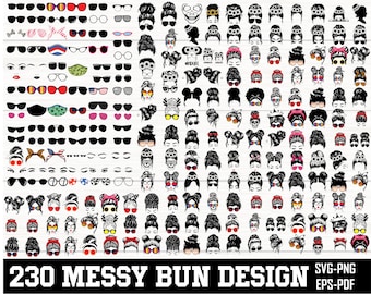 230 メッシー バン SVG バンドル、ママライフ svg、ママライフ svg、ママの頭蓋骨 svg、アフロ女性 svg、メッシー バン Png、USA ママ svg、バン ヘア svg