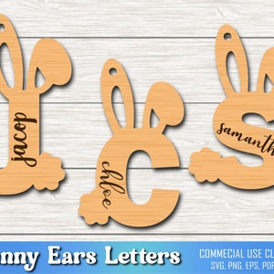 Bunny Ear Letter SVG, Glowforge Easter SVG, Easter Bunny Monogram Letter Tag, Rabbit Ear Alphabet, Bunny Initial Svg, Bunny Ear Svg