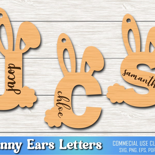 Bunny Ear Letter SVG, Glowforge Easter SVG, Easter Bunny Monogram Letter Tag, Rabbit Ear Alphabet, Bunny Initial Svg, Bunny Ear Svg