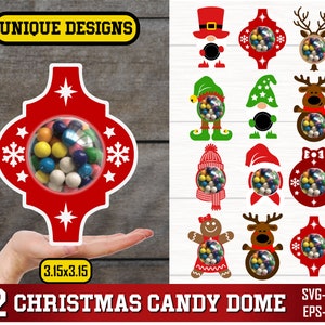 Paquete de svg de cúpula de caramelo de Navidad, adorno de caramelo SVG, soporte de chocolate svg, cúpula de caramelo svg, adornos de caramelo SVG, soporte de dulce de Navidad