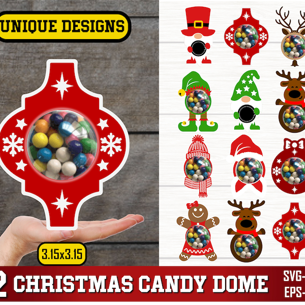 Christmas Candy Dome Svg Bundle, Candy Ornament SVG, Chocolate Holder svg, Candy Dome Svg, Candy Ornaments SVG, Christmas Sweet holder