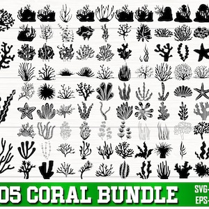 Paquete Coral SVG, paquete Coral PNG, imágenes prediseñadas de coral, silueta de coral, archivos de corte SVG de coral para Cricut, bajo el mar svg, plantas marinas svg