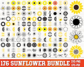 Sunflower SVG Bundle, Sunflower PNG Bundle, Sunflower Clipart, Sunflower SVG Cut Files for Cricut, Sunflower Silhouette, Sunflower Monogram