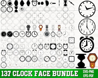 Clock Face SVG Bundle, Clock SVG, Clock Face Clipart, Clock Face Silhouette, Roman Numeral Clock, Clock Numbers Svg, Clock Face Template