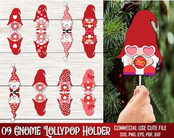 Soporte de piruleta de Gnomo svg, Soporte de chocolate Gnomo svg, Soporte de piruleta de Navidad SVG, Soporte de piruleta de San Valentín Svg, Soporte de adorno SVG