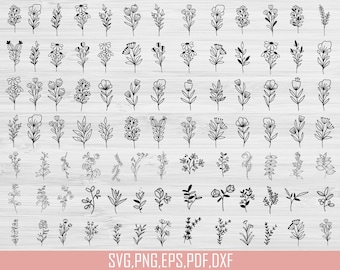 108 Wildflowers Svg Bundle, Hand Drawn, Wildflowers Png Bundle, Flower Svg Bundle, Floral Svg Bundle, Botanic Svg Bundle, Plant svg Bundle